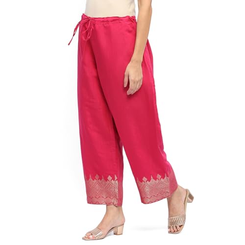 Image of BIBA Women Straight Mid Rise Art Silk Palazzo