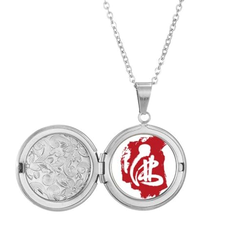 Collier médaillon personnage rouge en acier inoxydable pour femme