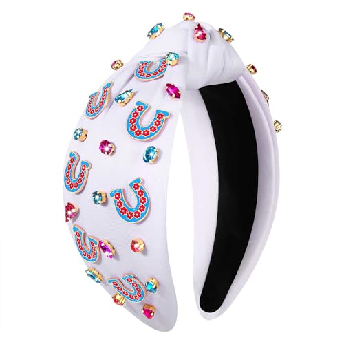 YAHPERN Kentucky Derby Hairband for Women - Horseshoe 2 - Acrylic Hairband with Crystal Jeweled Horse Riding Silks Design for Derby Race Day Outfits and Gifts
