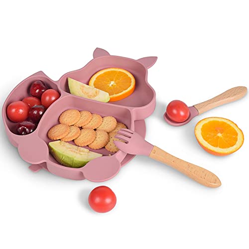Conjunto de refeição de bebê de silicone, Squirrel Shape Suction Baby Placas E Utensílios Set - Supr