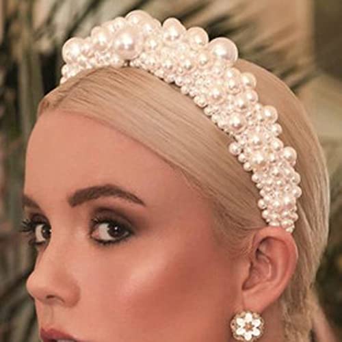 Wiwpar Pearl Headbands Wide Hair Hoop With Pearls Elegant White Pearl Head Band Headwear Bridal Hair Hoop Wedding Hair Accessories For Women Girls (Style 2) #TOP1