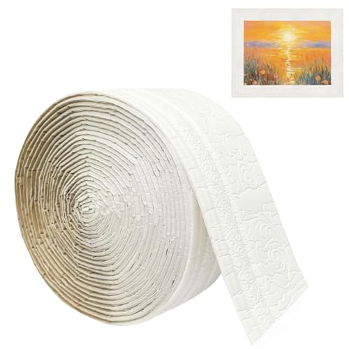 Yunlaishaocer Zierleisten Selbstklebend Weiß 10mx8cmX5mm, Selbstklebende Bordüre Wasserfester, Stuckleisten Wand, Bordüre Selbstklebend Weiß, Geeignet für Flure, Wandgemälde, Decken, Ecken, Linien