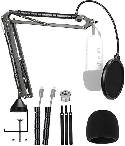 YOUSHARES Yeti Mic Stand with Pop Filter - Upgraded Heavy Duty Mic Boom Stand with Foam Covers Windscreen Compatible with Blue Yeti Microphone