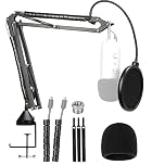YOUSHARES Yeti Mic Stand with Pop Filter - Upgraded Heavy Duty Mic Boom Stand with Foam Covers Windscreen Compatible with Blue Yeti Microphone