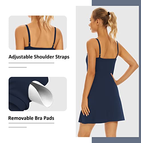 Leovqn Tennis Dress For Women Workout Athletic Dress With Built-In Bra & Shorts Exercise Dress For Golf Dress With Pockets - Navy L #TOP3