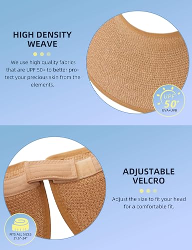 Otpeh Women Packable Beach Sun Straw Hats Wide Brim Visor Sunhat Travel Foldable Summer Uv Protection Khaki thumb #3