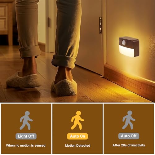 Image of Guankai 16 Pack Motion Sensor Stair Light for Indoor, Battery Operated Closet Lights, Wireless Stick on Anywhere Hallway Lamp, Portable Led Night Lamps for Bedroom Under Cabinet Kitchen, Wood Grain