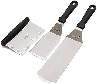 Griddle Sraper Flipper - 2 Metal Spatulas - Great for cast Iron Griddle BBQ Grill Flat Top - Commercial Grade - Griddle Accessories