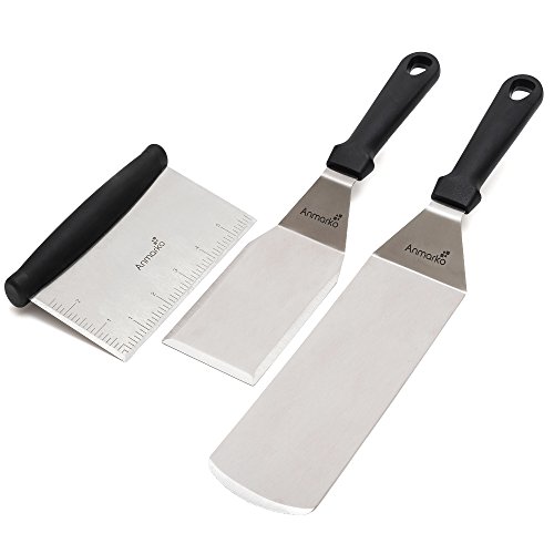 Comparison: Best Griddle Spatula Set 4 Metal Spatula Stainless Steel and Scraper - Professional Chef Griddle Spatulas Set of 3 - Heavy Duty Accessories Great for Cast Iron BBQ Flat Top Grill Skillet Pan - Commercial Grade