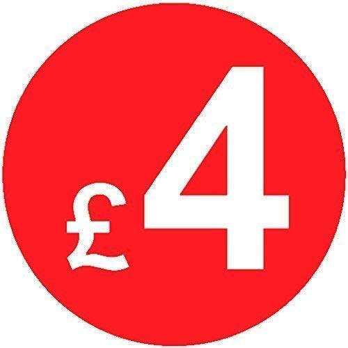 Pack of 500-20mm Price Stickers/Labels - Choose from 10p to £95 - Bright Red - Many Prices to Choose from (£4 - Red) — image 1