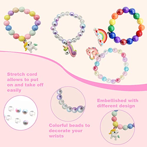 Dinesil 12 Pcs Colorful Girls Unicorn Bracelets Rainbow Beaded Bracelets, Jewelry Bracelets Surprise Toys Set For Girls Boys Kids Birthday Holiday Party Favors #TOP3