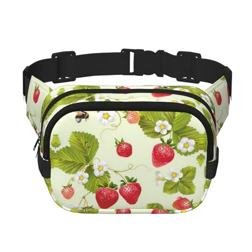 Sac banane carré fraise à double couche Noir en taille unique pour le sport et le voyage