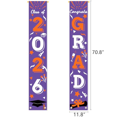 Image of Graduation Porch Banner Class Sign Congrats Grad Hanging Flags High School College University Party Decoration For Front Door Outdoor Purple Orange