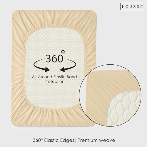 Image of HOUSSE King Size Waterproof Mattress Protector 78 * 84 inch Inches | Premium Bed Mattress Protector Cover | 100% Waterproof | Soft Breathable Fabric | Stretchable Fitted Style | Fits Up to 8 Inch | Beige
