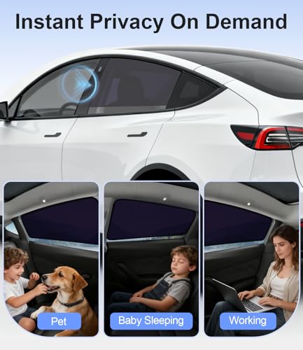Image of Tesla Model Y /Juniper Rear Window Shades 2020-2026, 2PCS | Custom Fit, UV & Heat Reduction, Static Cling Installation, Enhanced Privacy, Door-Friendly Design