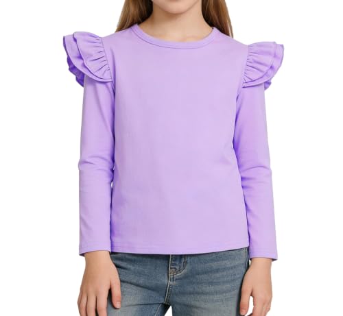 Image of Magic Park 1-14Y Toddler Ruffle T Shirt Girls Solid Color Blouse Kids Girl Short Long Sleeve Tops Casual Tee