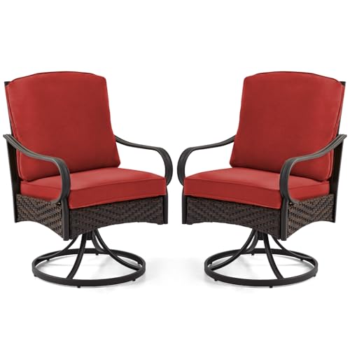 EROMMY Patio Swivel Chairs Set of 2, Outdoor Swivel Chairs with Cushion, Patio Dining Chairs for Garden, Patio, Backyard and Balcony, Red