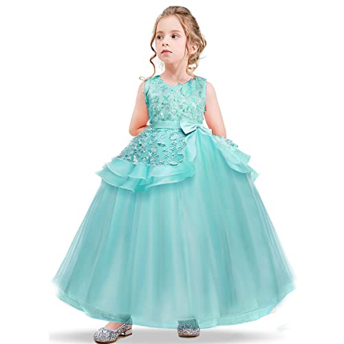 Nnjxd Girl Sleeveless Embroidery Princess Pageant Dresses Prom Ball Gown Size (150) 9-10 Years Green #TOP2