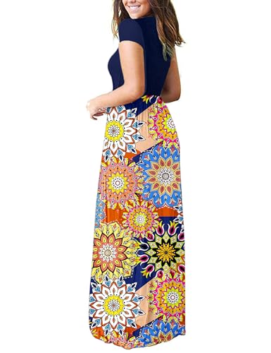 Image of MISFAY Women's Short Sleeve Maxi Dresses Long Casual Dresses with Pockets | Empire Elastic Waist, Crew Neck, Floor Length, Strentchy Flowy A Line Fit, Loose Plain Summer Outfits, Vacation Wear