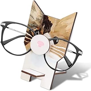 plplaaoo Eyeglass Holder,Creative Glasses Holder Stand,Cute Animal Handmade Wooden Carving Eyeglass Holder, Sunglasses Holder Display Stand,Fox,Cat,Sloth Animal Shape Glasses Holder (cat)