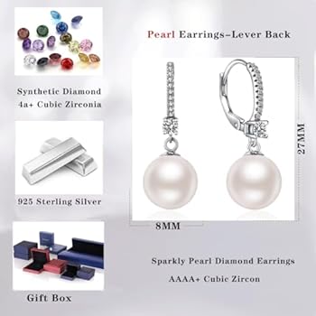 jiamiaoi 18 karaat witgoud geplateerde pareloorbellen zilver 925 hangend, pareloorbellen dames parels oorhangers, creolen met parel 8 mm-10 mm, 10 mm, Sterling zilver, Parel