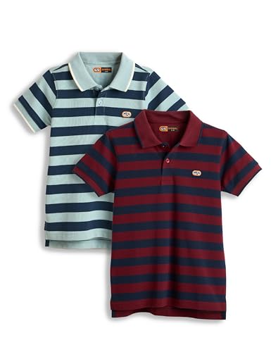 Image of Amazon Brand - Symbol Boys Cotton Rich Striped Polo Tshirt | Collar Tshirts | Half Sleeves | Regular Fit