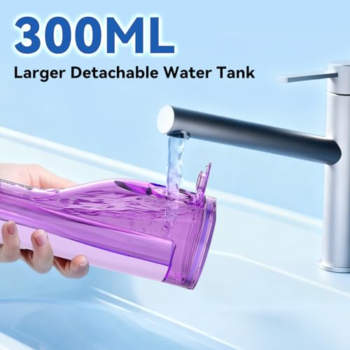 Image of Cordless Portable Water Flosser with 300ML Tank: Rechargeable Oral Irrigator with 5 Tips for Travel, Braces Care and Sensitive Gums, IPX7 Waterproof Teeth Cleaning Device(Purple)