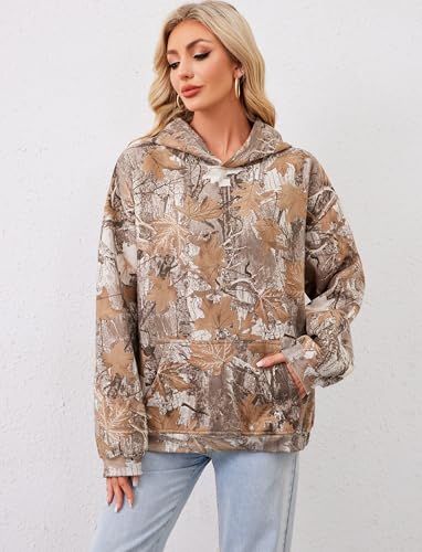 Image of Dsewpaur Camo Hoodie For Women Oversized Long Sleeve Drop Shoulder Fleece Hooded Sweatshirt Pullover With Pocket Outfits