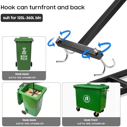 BINGOX Manual Trash Compactor, Waste Recycling Hand Tool for Outdoor Use, Touchless Bin Compactor for 120-660L Wheelie Bins, Iron Compacting Trash Can - 4