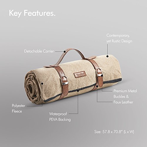 VonShef Picnic Blanket - Large 58" x 71" Soft Waterproof Folding Picnic Blanket for Outdoor Picnics, Beach, Camping - Herringbone Pattern - Thumbnail 2