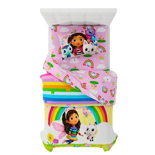 DreamWorks Gabbys Dollhouse Cakey Mercat and Pandy Kids Bedding Super Soft Comforter and Sheet Set 4 Piece Twin Size (Official Licensed Product) By Franco