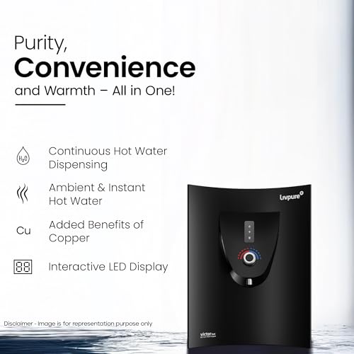 Image of Livpure Victor Instant Hot & Ambient Water Purifier With High Recovery Technology | 8 Stage Advance Purification System RO+UV+Copper+Min|Suitable For Borewell, Tanker and Municipal Water- 6L (Black)