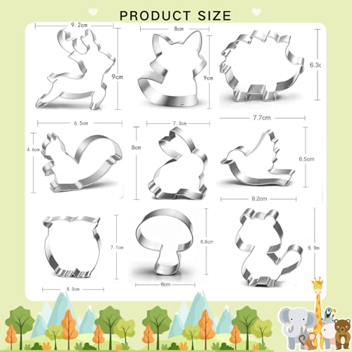 Foto von UKoosien Ausstechformen-Set mit Waldtieren, 10 Stück: Eichhörnchen, Pilz, Vogel, Kaninchen, Igel, Baum, Hirsch, Fuchs, Eule
