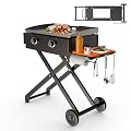 TAILGRILLER Foldable Grill Cart and for Blackstone 17" & 22" Table Top Griddles, with Orange Universal Silicone Mat, Heavy-Duty Foldable Griddle Table with Wheels, Outdoor Camping