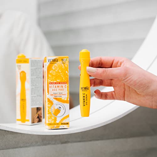 Victoria Beauty Vitamin C Eye Serum Roller - for Dark Circles Puffy Eyes and Eye Bags - with Retinol and Vitamin E - 94% Natural, 15ml - Image 2