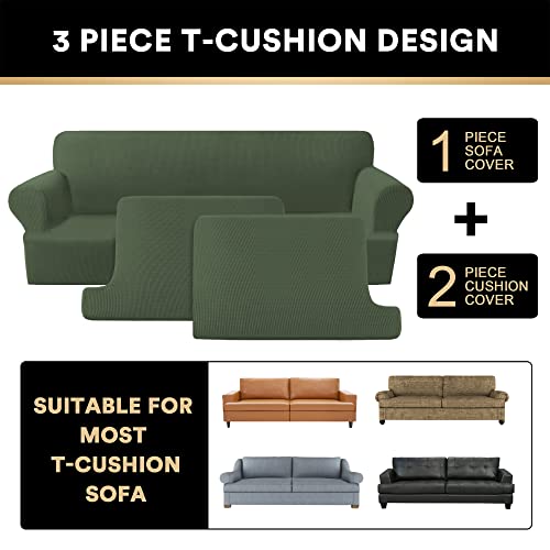 T Cushion Sofa Slipcover 3 Pieces Sofa Covers For T Cushion Sofa Soft Couch Cover Sofa Slip Covers Furniture Covers With 2 Individual T Cushion Shape Seat Covers Machine Washable,Bronze Green #TOP2