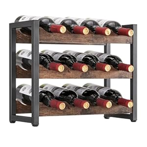 Wine Racks Countertop – Wine Holder Small Shelf for Cabinet – 12 Bottles Storage Organizer – Wooden and Metal 3 Tier Freestanding Wine Rack Décor for Pantry Home Tabletop Cabinet Bar Counter