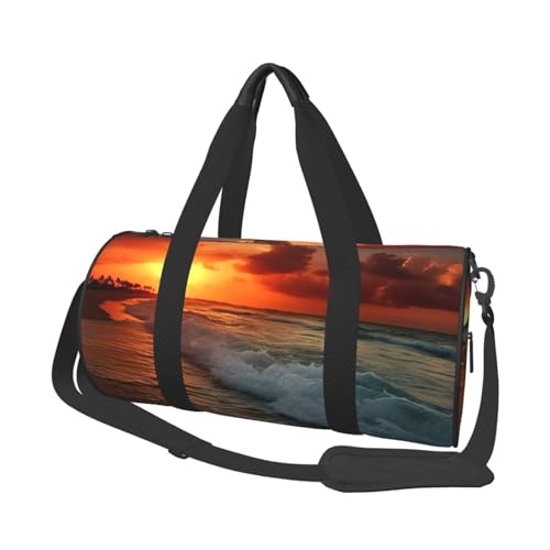 The Beach Sunset Duffle Bag for Women Men Personal Item Travel Bags Canvas Weekender Overnight Bag Lightweight Sports Tote Gym Bags Carry On Luggage Bag