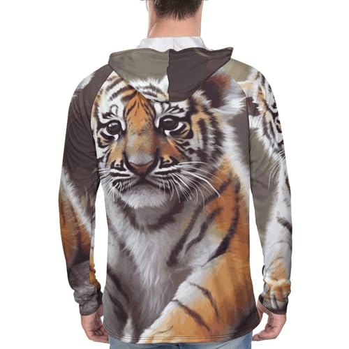 Men's Sun Shirts UPF 50+ Rash Guard Long Sleeve Sun Protection Hoodie Cute Tiger Lightweight Shirt 2XL White3