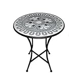 Mesa Pequeña De 60 Cm con Mosaico, Interior, Exterior, Patio, Balcón, Terraza, Bistró, Mesa De Centro, Muebles, Mesa Auxiliar De Jardín, Empalme De Azulejos (Gris)