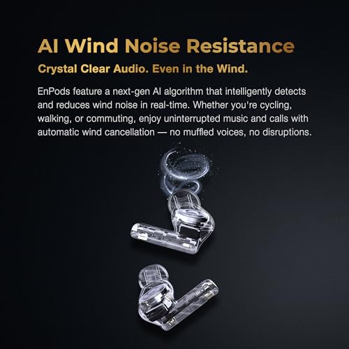 Image of Enfuse EnPods TWS Earphones with Dual Device Pairing, Ear Detect (auto Play /Pause), ~42dB ANC, ENC, Transparency Modes, 50 mAh, Super Extra Bass, IPX4, Touch, 400 mAh Wireless Charging Case, Earbuds