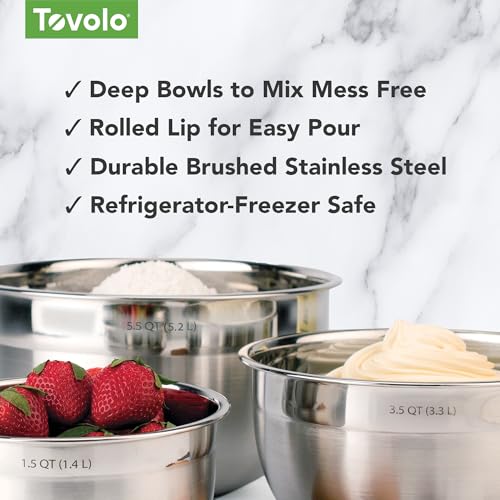 image for Tovolo Stainless Steel Mixing Bowls, 1.5 Qt - Metal Nesting Mixing Bow