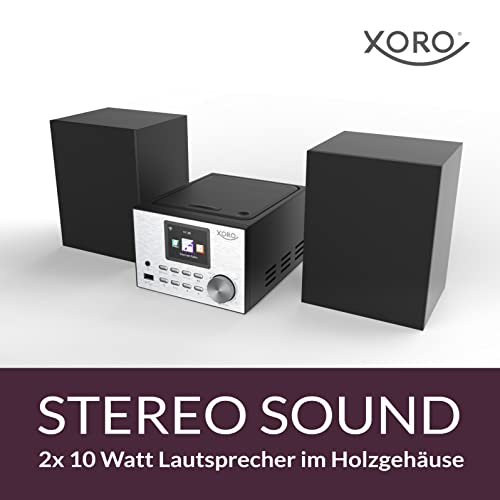 XORO HMT 500 Pro - Micro estéreo (Internet/Dab+/Radio FM, Reproductor de CD, Bluetooth, Reproductor Multimedia USB, Pantalla a Color de 2,4", Mando a Distancia, 2 Altavoces de 10 W