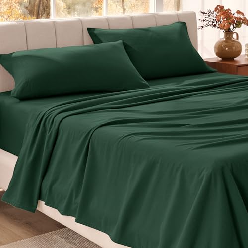 Bare Home Organic Cotton Flannel Sheet Set - King Size - 100% Cotton - Double Brushed for Extra Softness & Comfort - Warm, Cozy, and Durable - Breathable - Bed Sheets (King, Forest Green)