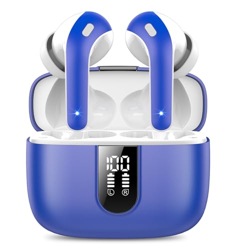 Ecouteurs Bluetooth Sans Fil, Écouteurs Bluetooth 5.3, 50 Hrs Contrôle Tactile, 4 ENC Appel Réduction Antibruit Mic, Basses Profondes, Ajustement Confortable, IP7 Étanche Casque（Bleu marine classique）