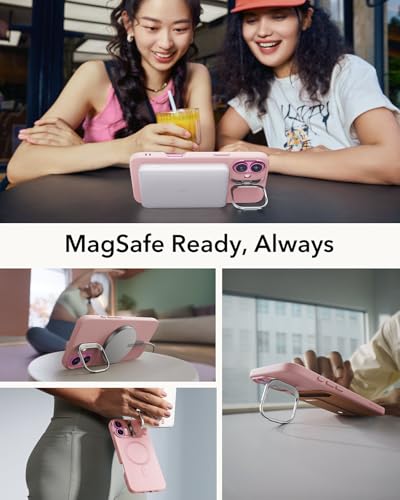 Image of ESR for iPhone 16 Plus Case, Silicone Case with Stand, Compatible with MagSafe, Built-in Camera Stash Stand, Magnetic Phone Case for iPhone 16 Pro Max, Cloud Series, Pink