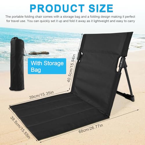 BOUFEIDA Strandmatte mit Rückenlehne, Leichter Bodenstuhl mit Rückenlehne, Klappbarer Strandsitz, Sitzunterlage Outdoor für Terrasse, Außenbereich, Trekking, Camping (Schwarz)