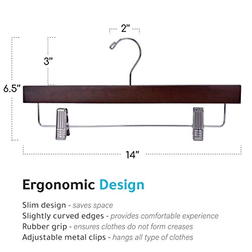 Quality Hangers Wooden Pants Hangers - 20-Pack Swivel Hook Cloth Hanger Set - Lotus Wood Skirt, Pant, Shorts And Slack Hangers With Adjustable Clip (Walnut - Chrome Hook, 20) #TOP4