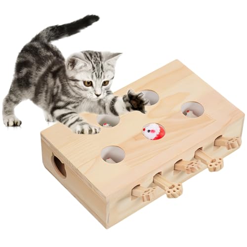 Giocattolo interattivo per gatti in legno, giocattolo per gatti interattivo, 3 in 1, giocattolo per gatti e giocattoli, divertente Whack Mole Game interattivo per la caccia, il gioco