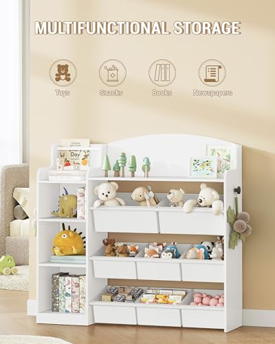 Hzuaneri Toy Storage Units for Kids, Children's Bookcase with 8 Fabric Bins and Open Shelves, Toy Organiser with Display Rack for Bedroom, Nursery, Playroom, Kindergarten, White, KB42003W - Image 3